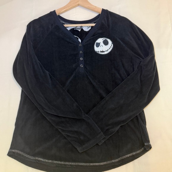 Disney Tops - Disney Nightmare Before Christmas Jack Skellington Velour Henley Top Black S